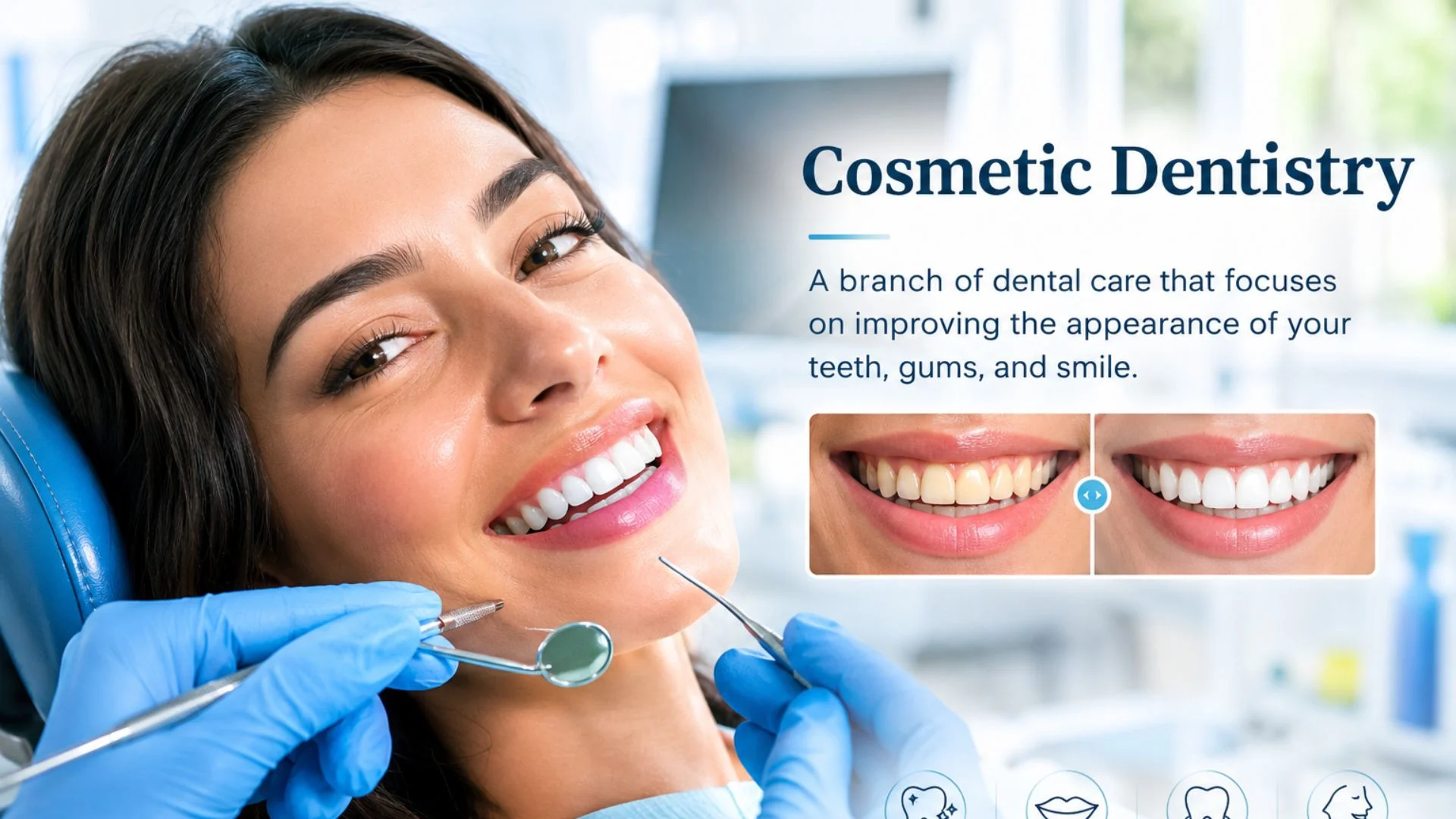 Cosmetic dentistry patient smiling naturally after a smile makeover, with a dentist reviewing a digital smile design plan in 2026